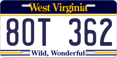WV license plate 8OT362