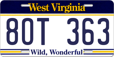 WV license plate 8OT363