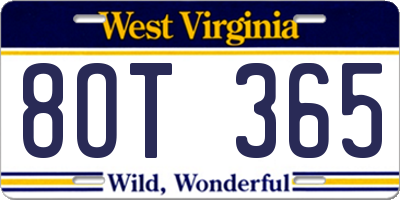 WV license plate 8OT365