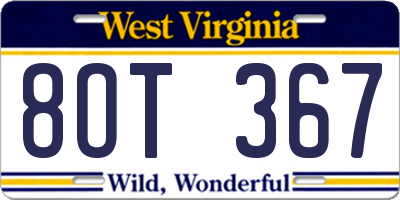 WV license plate 8OT367