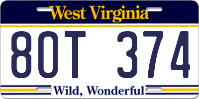 WV license plate 8OT374