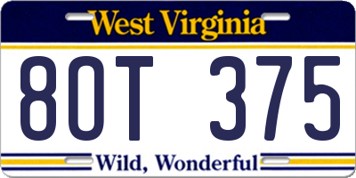 WV license plate 8OT375