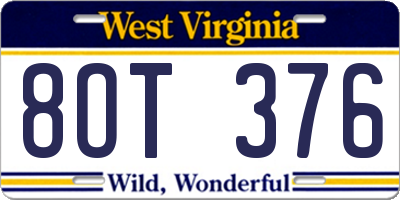 WV license plate 8OT376