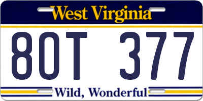 WV license plate 8OT377