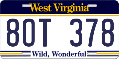 WV license plate 8OT378