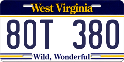 WV license plate 8OT380