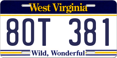 WV license plate 8OT381