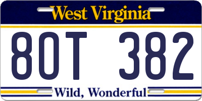 WV license plate 8OT382