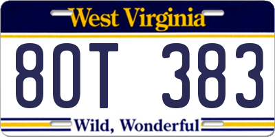 WV license plate 8OT383