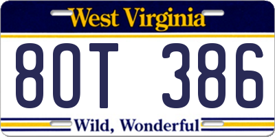 WV license plate 8OT386