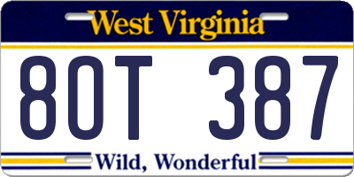 WV license plate 8OT387