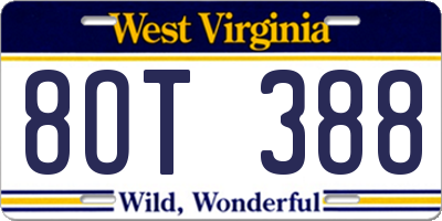 WV license plate 8OT388
