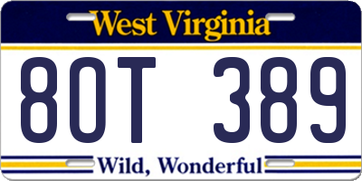 WV license plate 8OT389