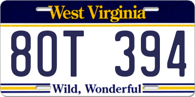 WV license plate 8OT394
