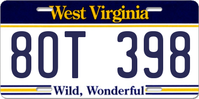 WV license plate 8OT398