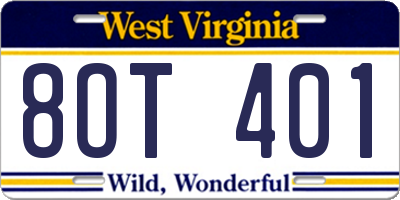 WV license plate 8OT401