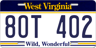 WV license plate 8OT402