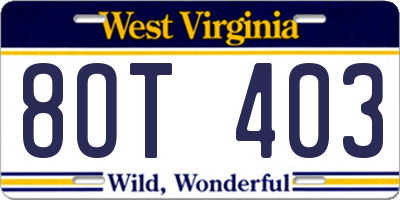 WV license plate 8OT403