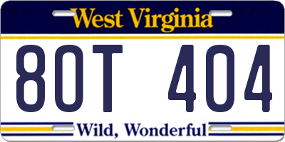 WV license plate 8OT404