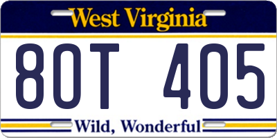 WV license plate 8OT405