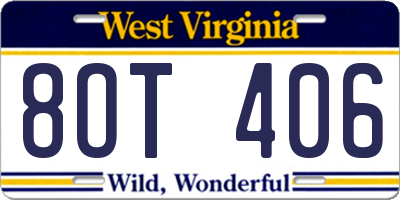WV license plate 8OT406