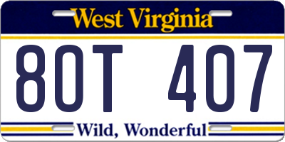 WV license plate 8OT407
