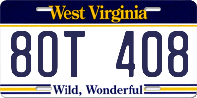 WV license plate 8OT408