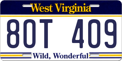 WV license plate 8OT409