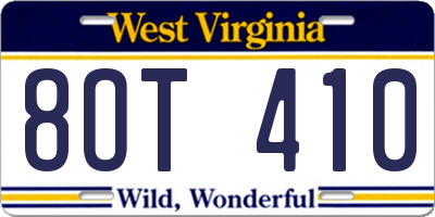 WV license plate 8OT410