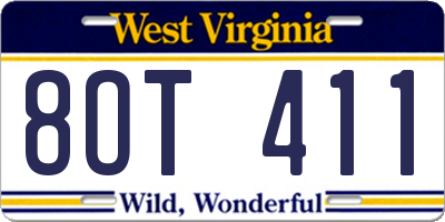WV license plate 8OT411