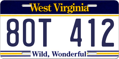 WV license plate 8OT412
