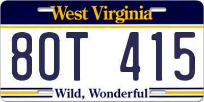 WV license plate 8OT415