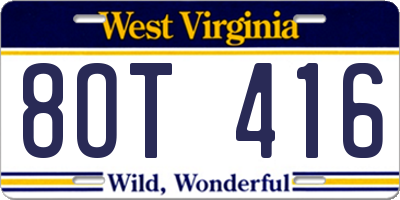 WV license plate 8OT416