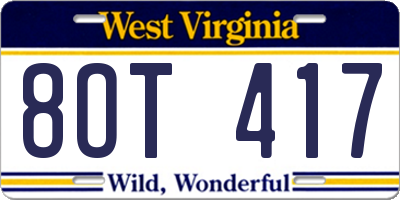 WV license plate 8OT417