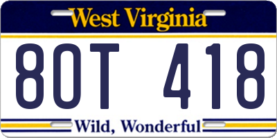 WV license plate 8OT418