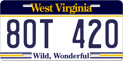 WV license plate 8OT420