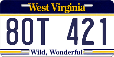 WV license plate 8OT421