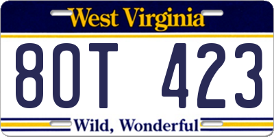 WV license plate 8OT423