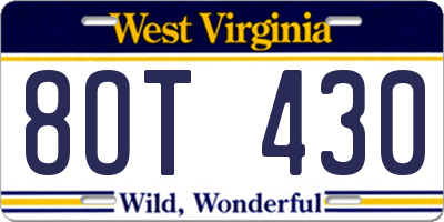 WV license plate 8OT430