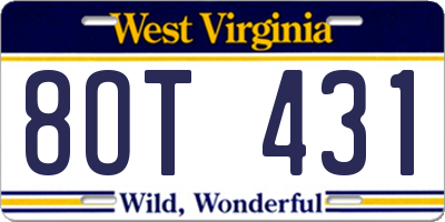 WV license plate 8OT431
