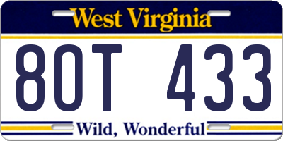 WV license plate 8OT433