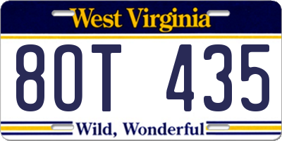WV license plate 8OT435