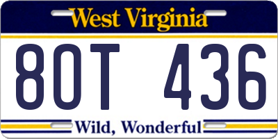 WV license plate 8OT436