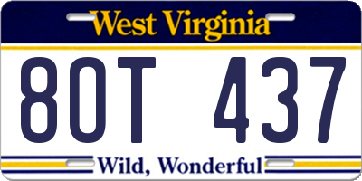 WV license plate 8OT437
