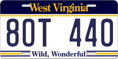 WV license plate 8OT440
