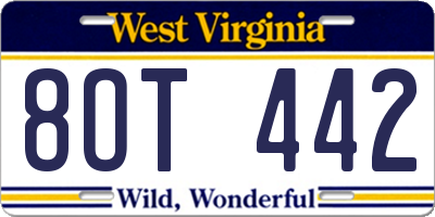 WV license plate 8OT442
