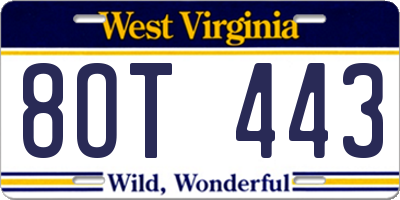 WV license plate 8OT443