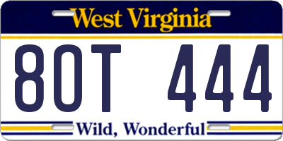 WV license plate 8OT444