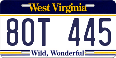 WV license plate 8OT445