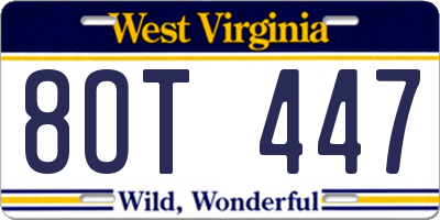 WV license plate 8OT447